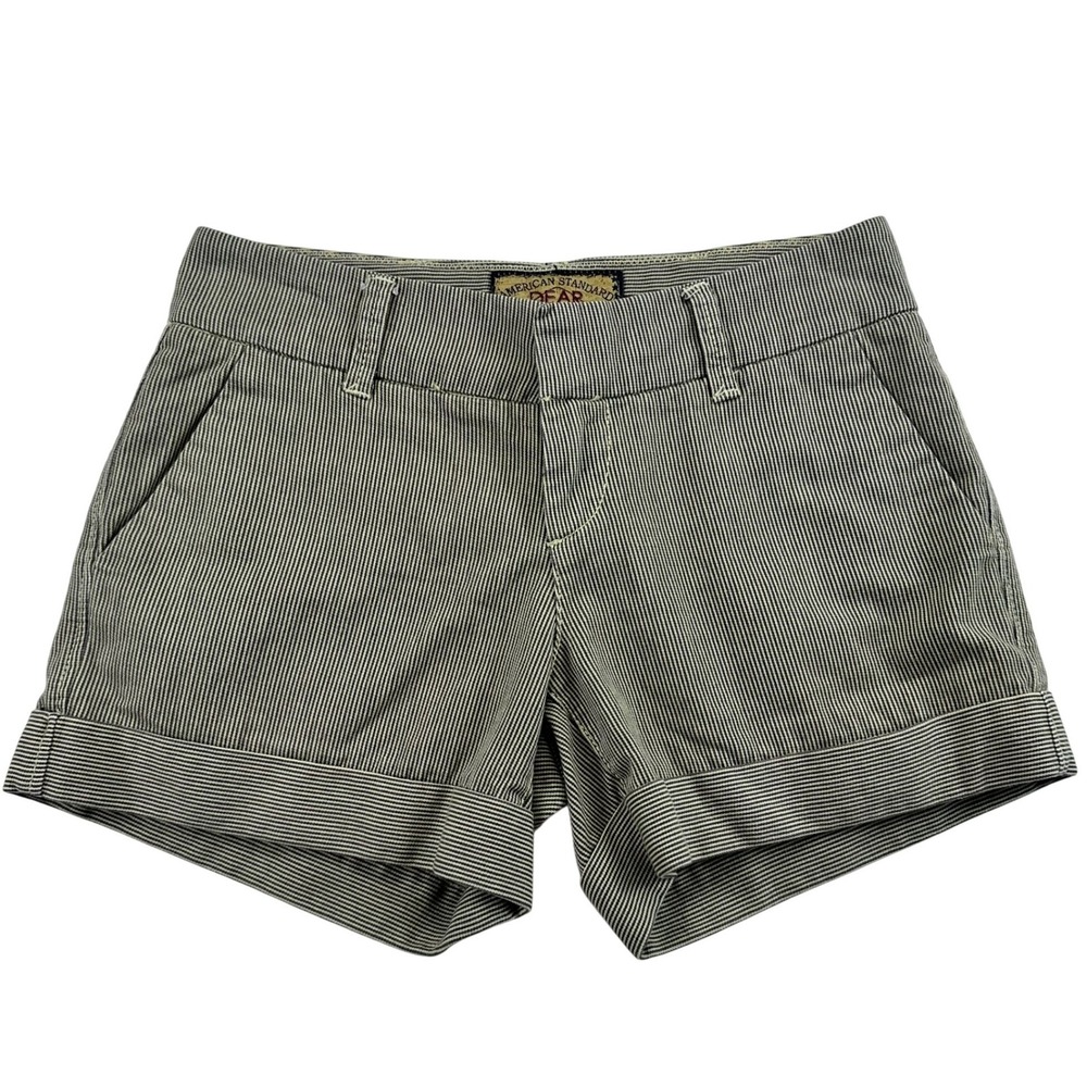 Dear John Denim Hickory‎ Stripe Cuffed Shorts Gray Off White Size 25 Low Rise